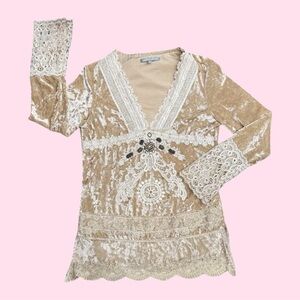 Passion Concept Velour BabyDoll Beaded Lace Top